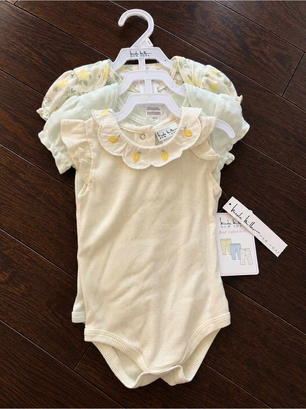 Nicole Miller New York 3-Pack Lemon & Gingham Baby Bodysuits – 18M